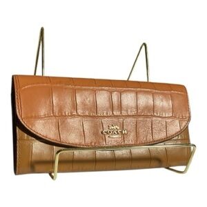 Coach Peach and Brown Croc-Embossed Leather Wallet